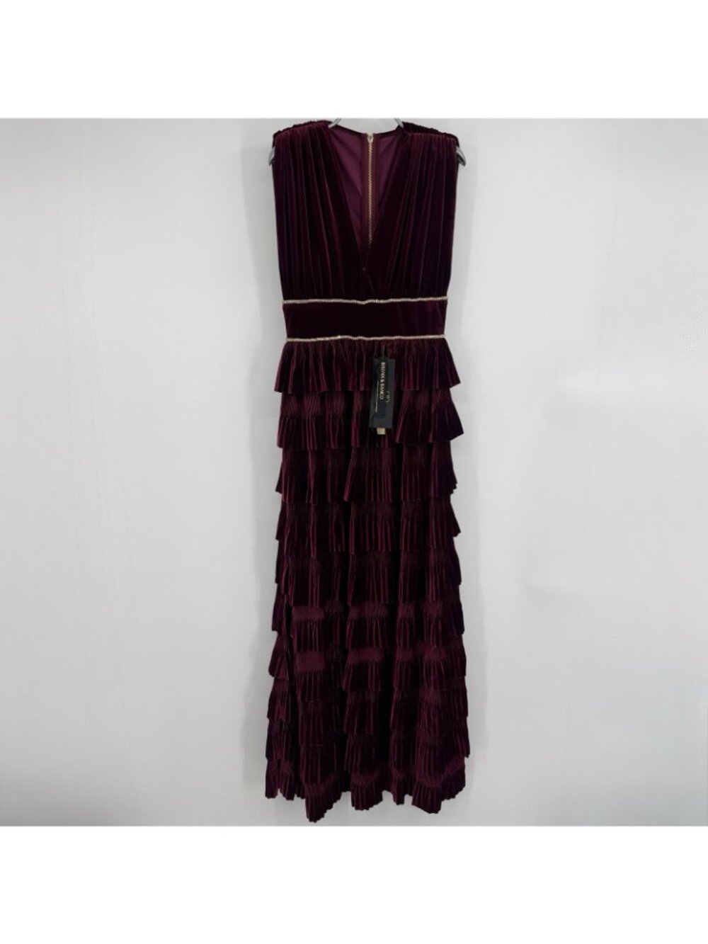 Bronx & Banco Burgundy Velvet Flared Maxi Dress size M US 6 Formal Semi-Formal - Picture 3 of 11